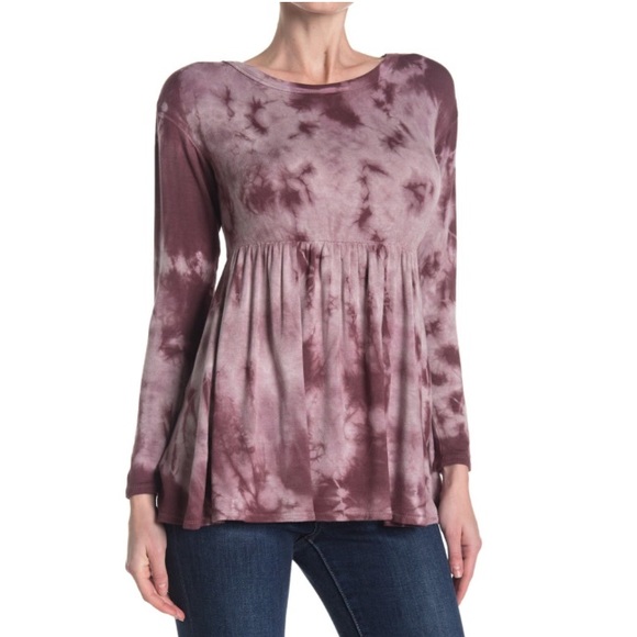 Baea Tops - Baea Plum Tie Dye Long Sleeve Peplum Tunic Top Size Small